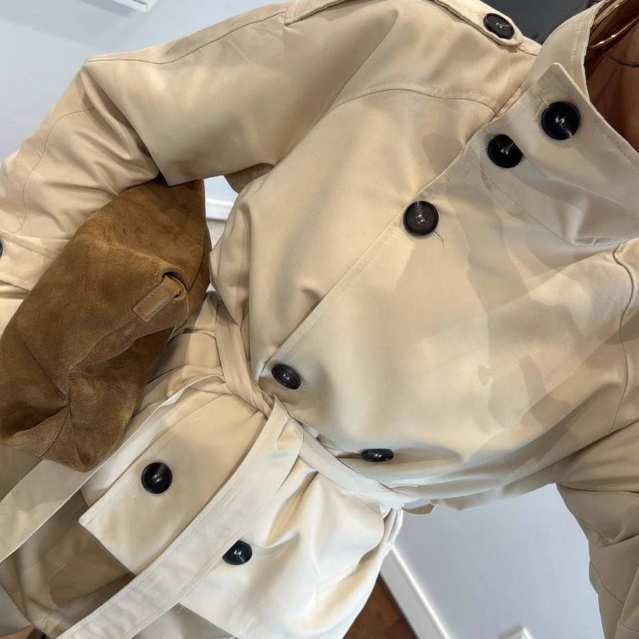 Mara cropped trench coat in ivory | SOKYND