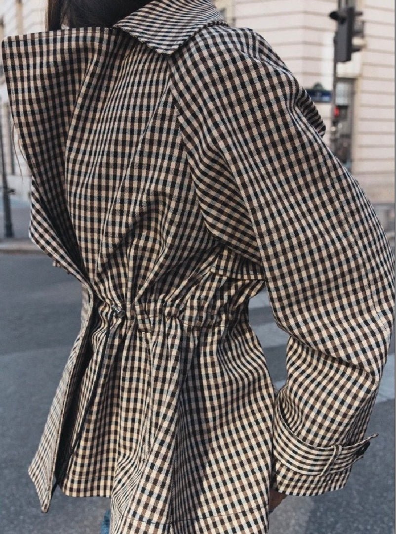 SOKYND Maria Drawstring Gingham Short Trench CoatSOKYND-115607-BEI-S-66775BeigeS