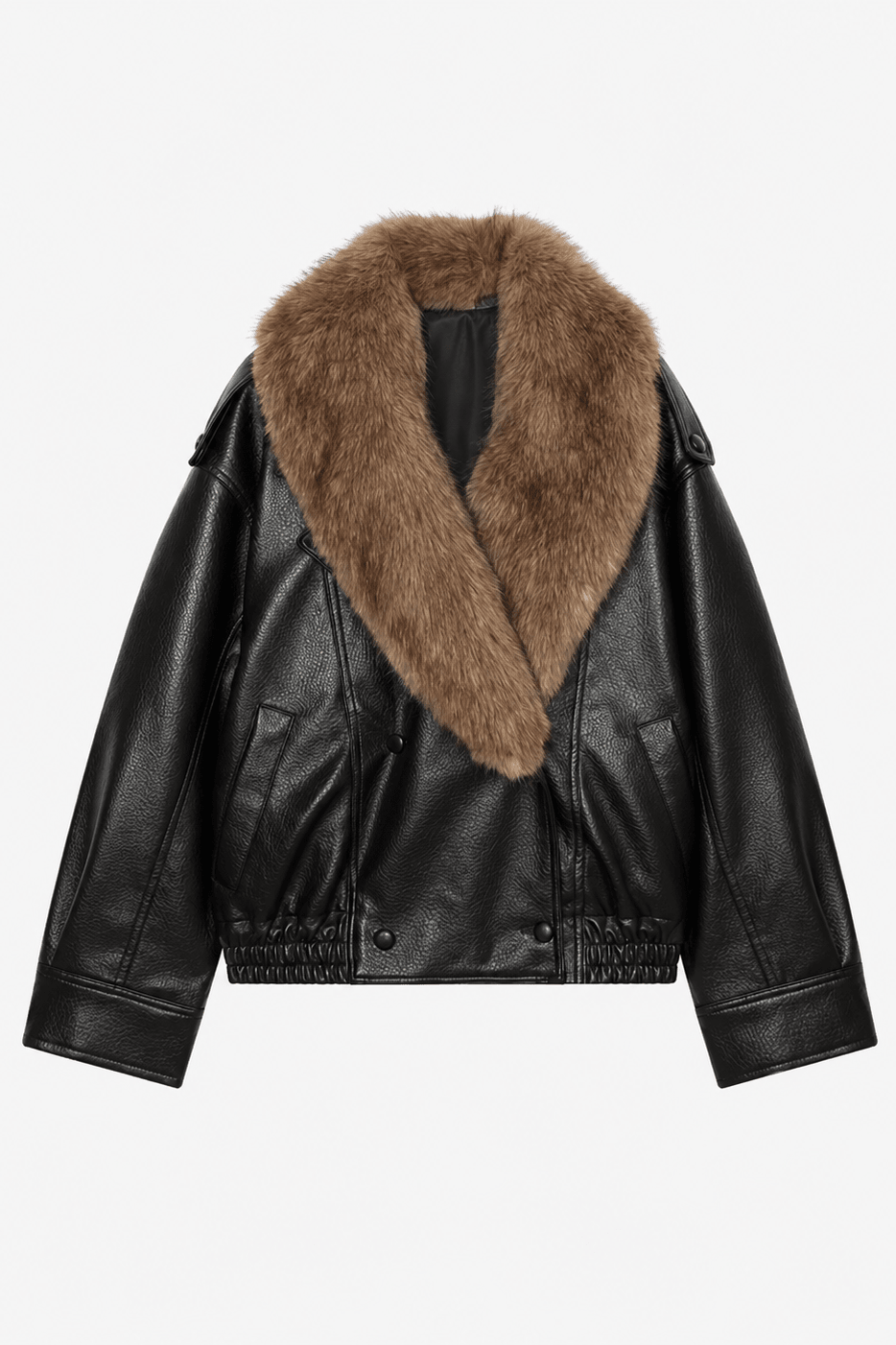 SOKYND Merriame Faux Leather Jacket with Detachable Fur Collar Coats & JacketsBlackS