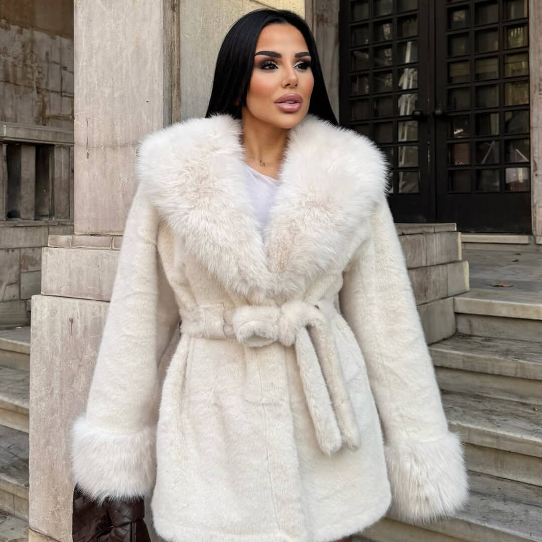 SOKYND Miriam Faux Fur Trim Coat CoatSOKYND-365143-WHI-S-88311WhiteS