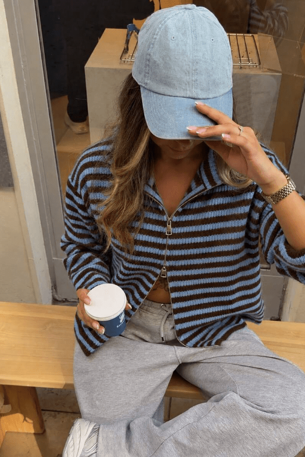 SOKYND Monica High Neck Zip-Up Cardigan CardiganSOKYND-538647-BLU-M-10007Blue StripesM