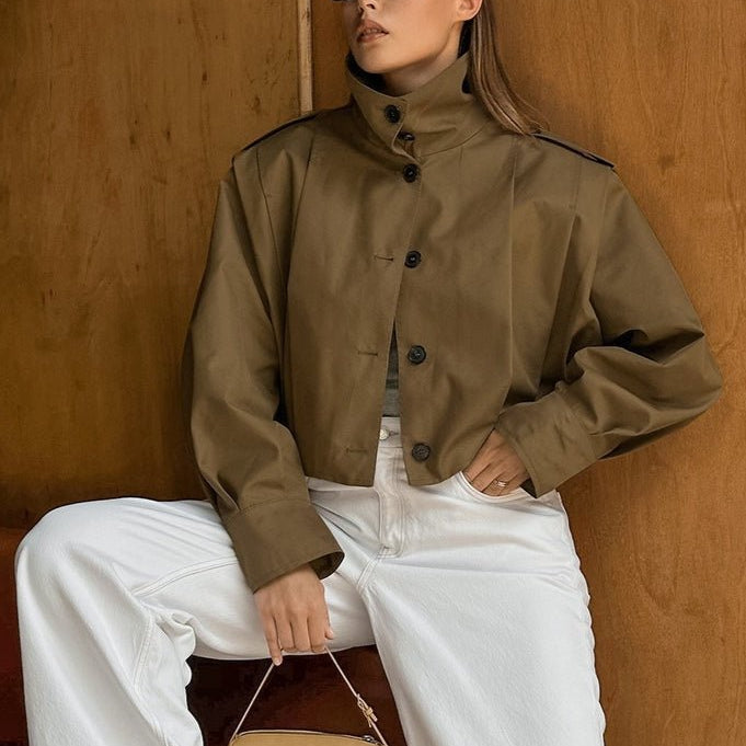 SOKYND Nadia Cropped Pleated Utility Jacket JacketSOKYND-054871-KHA-S-38359KhakiS