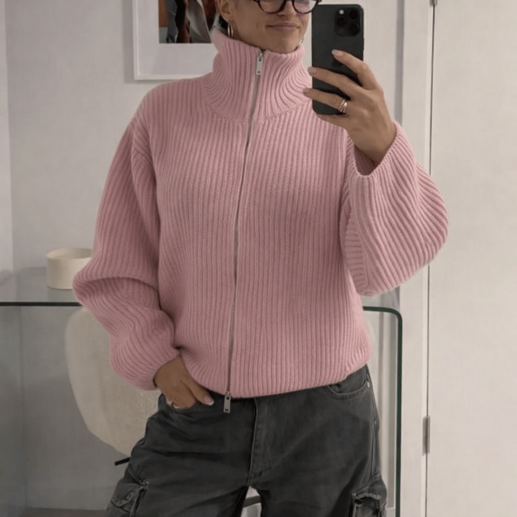 SOKYND Nicole Oversized Ribbed Zip-Up Sweater SweaterSOKYND-441431-PIN-S-33783PinkS