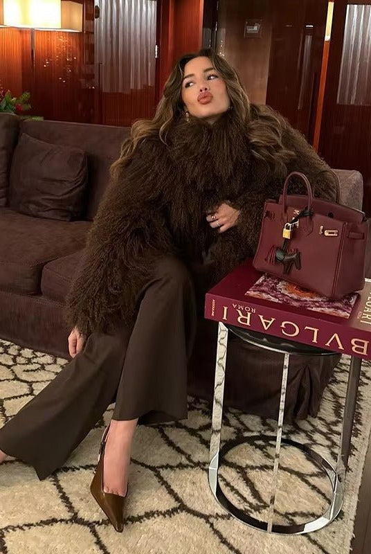 SOKYND Priscilla Fuzzy Faux Fur Coat Coats & Jacketsct1767356248755910001BurgundyXS