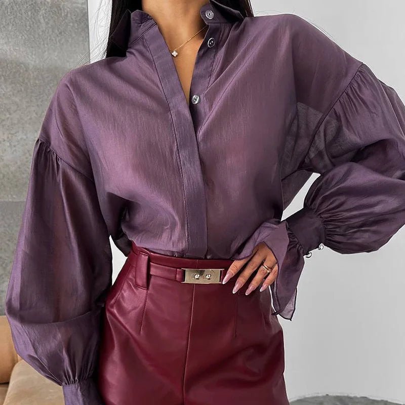 SOKYND Quintin Flared Sleeve Loose Blouse Tops1005009578869867-;cn1774570740615743149Dark PurpleS