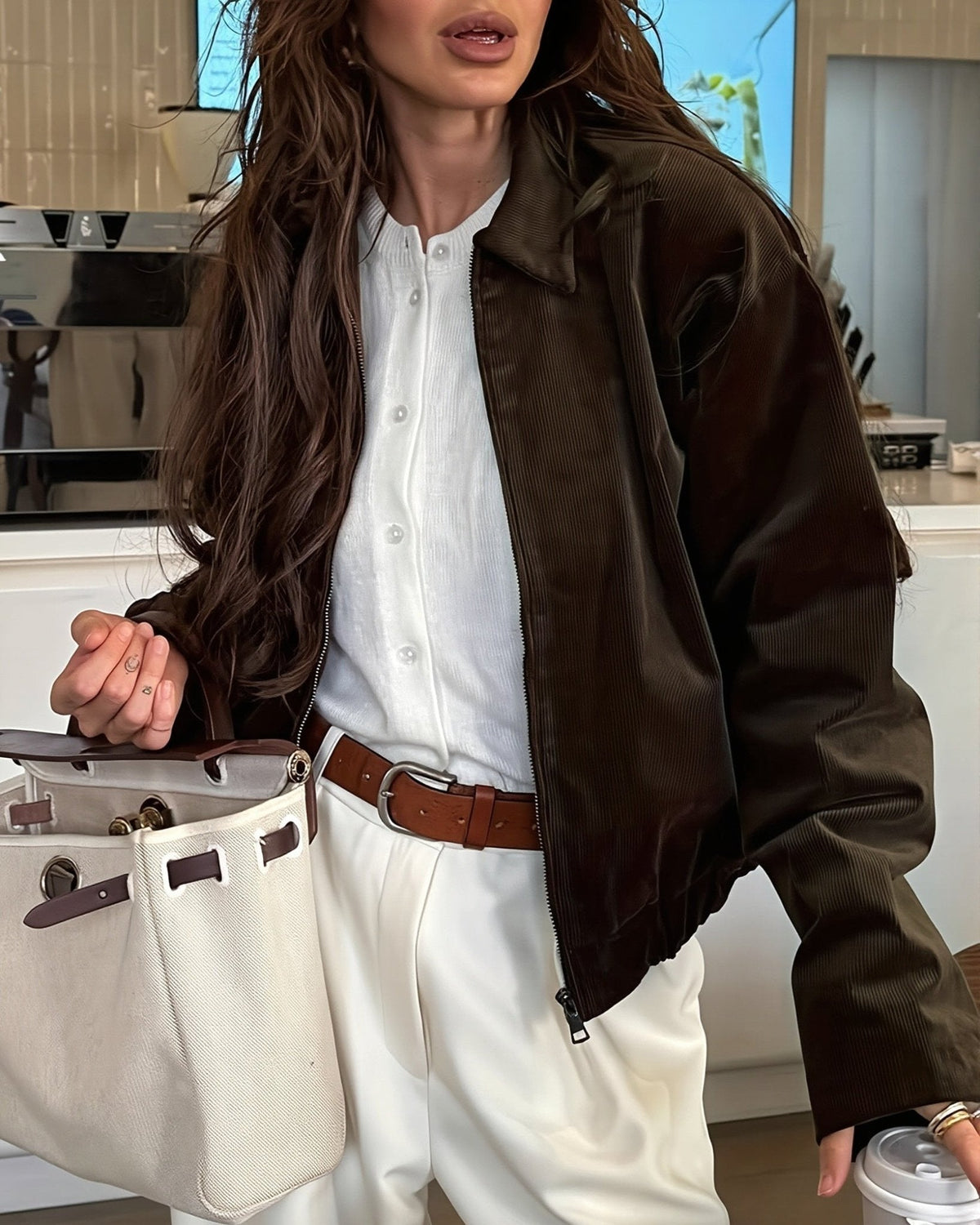 SOKYND Rachel Corduroy Bomber Jacket JacketSOKYND-748183-COF-M-25591Coffee BrownM