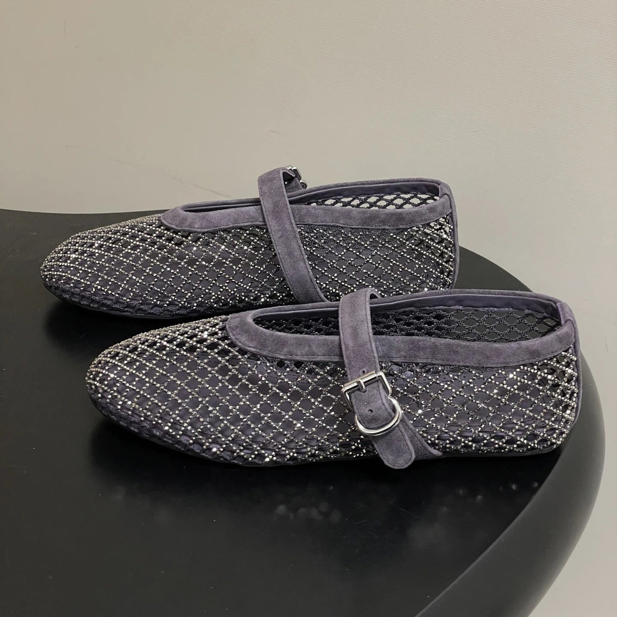 SOKYND Rebecca Rhinestone Mesh Ballet Flats ShoesGrey35