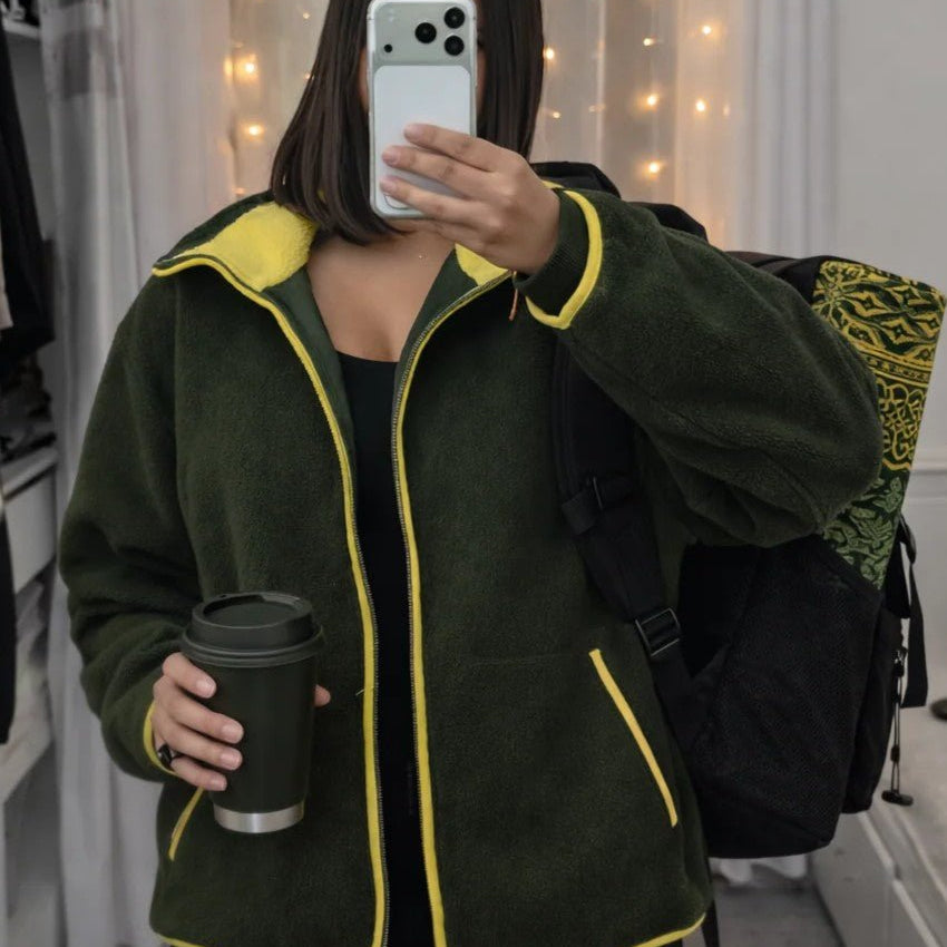 SOKYND Ruby Stand Collar Contrast Knit Pilot Jacket JacketSOKYND-339351-OLI-S-99799OliveS