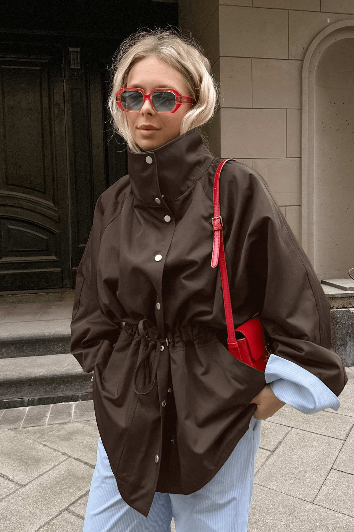 SOKYND Ruth Contrast Collar Windbreaker Jacket JacketSOKYND-192791-BRO-S-25335BrownS
