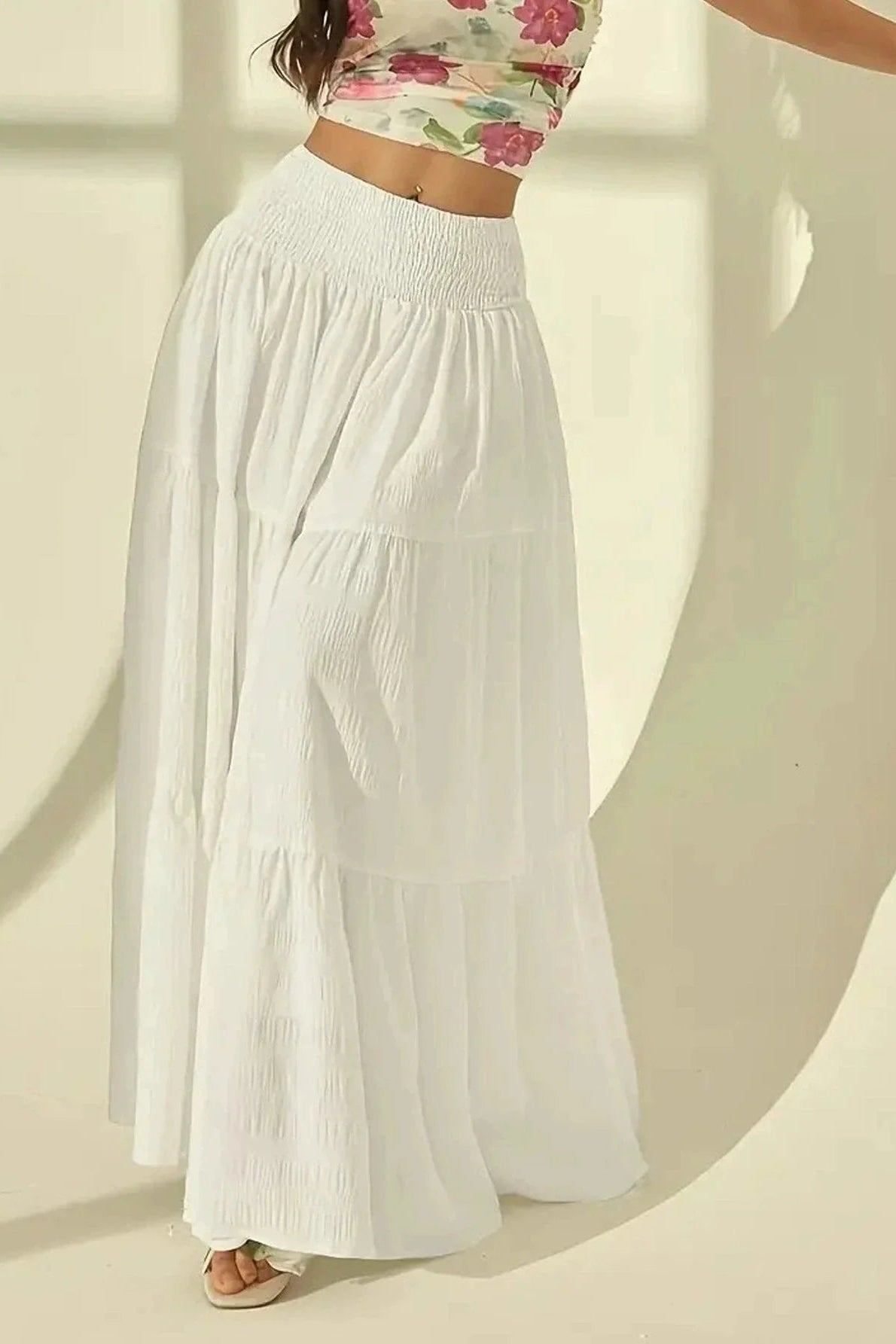 SOKYND Sienna Tiered Maxi Skirt Elastic Waist BottomsSOKYND-714903-WHI-S-59447WhiteS