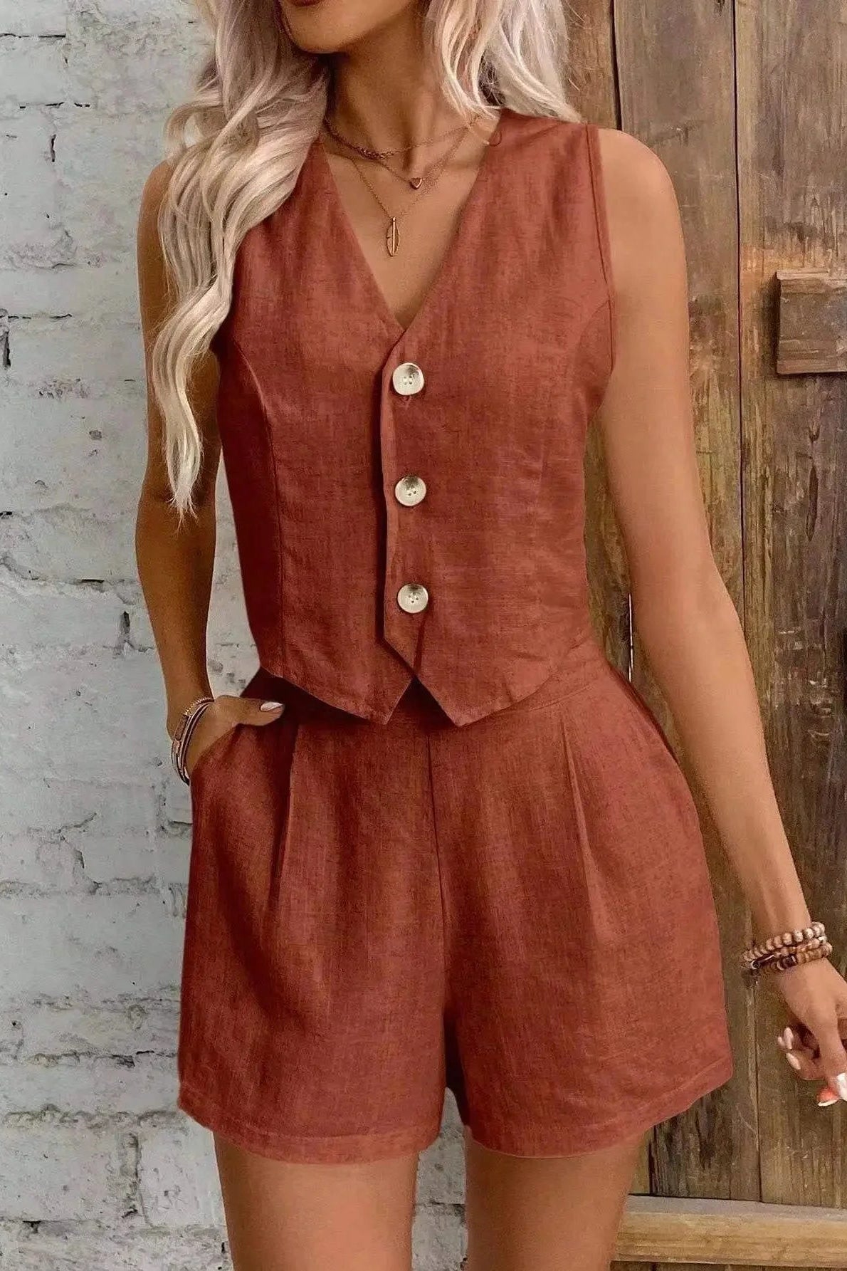 SOKYND Sophia Cotton Linen Two Piece Set Matching SetsSOKYND-938583-BEI-S-46903BeigeS