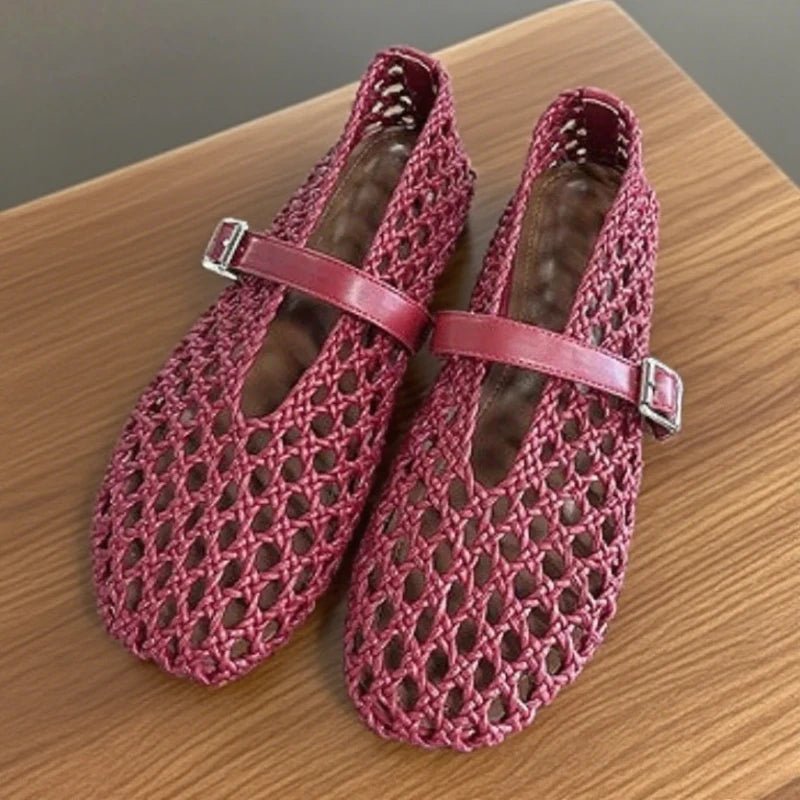 SOKYND Sophia Woven Mesh Flat Sandals ShoesBlack35