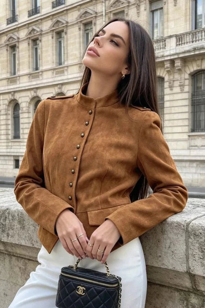 SOKYND Tessa Faux Suede Button Cropped Coat CoatSOKYND-069079-BRO-M-92503BrownM