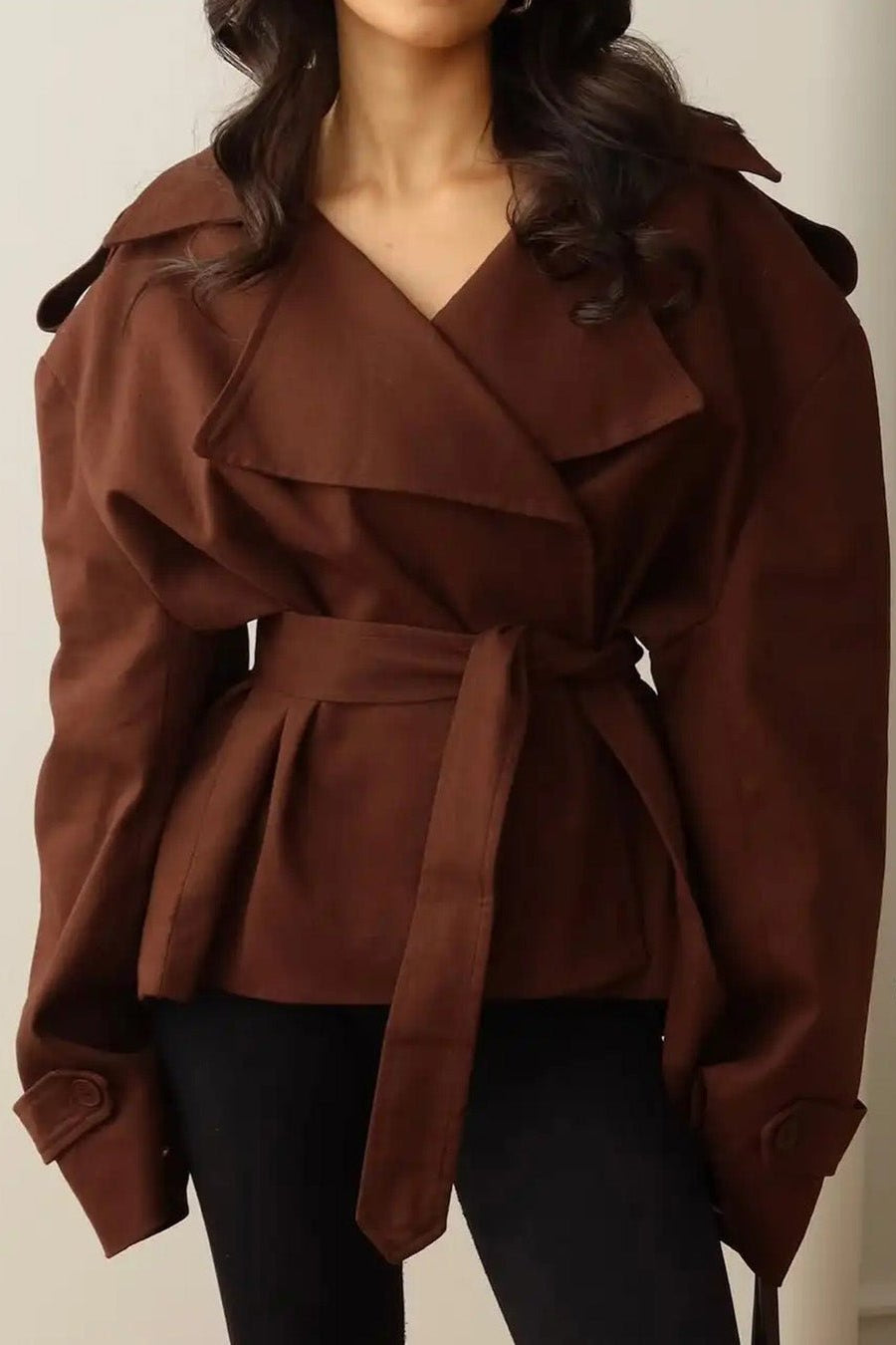 SOKYND Violy Belted Cropped Trench Coat Coats & JacketsWd1774219786681361310BurgundyXS