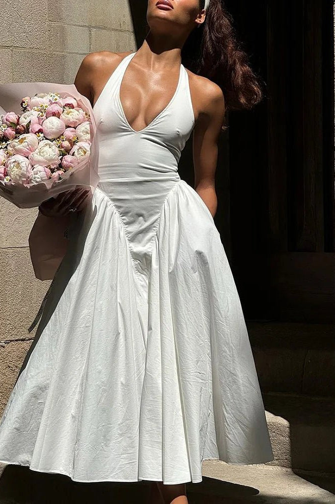 SOKYND Yara Deep Neck Maxi Dress DressWhiteM