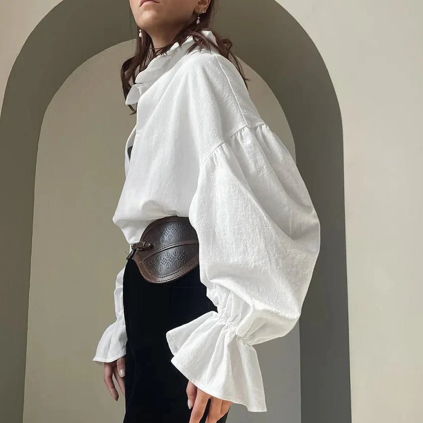 SOKYND Yelena V - Neck Puff Sleeve Blouse TopsM