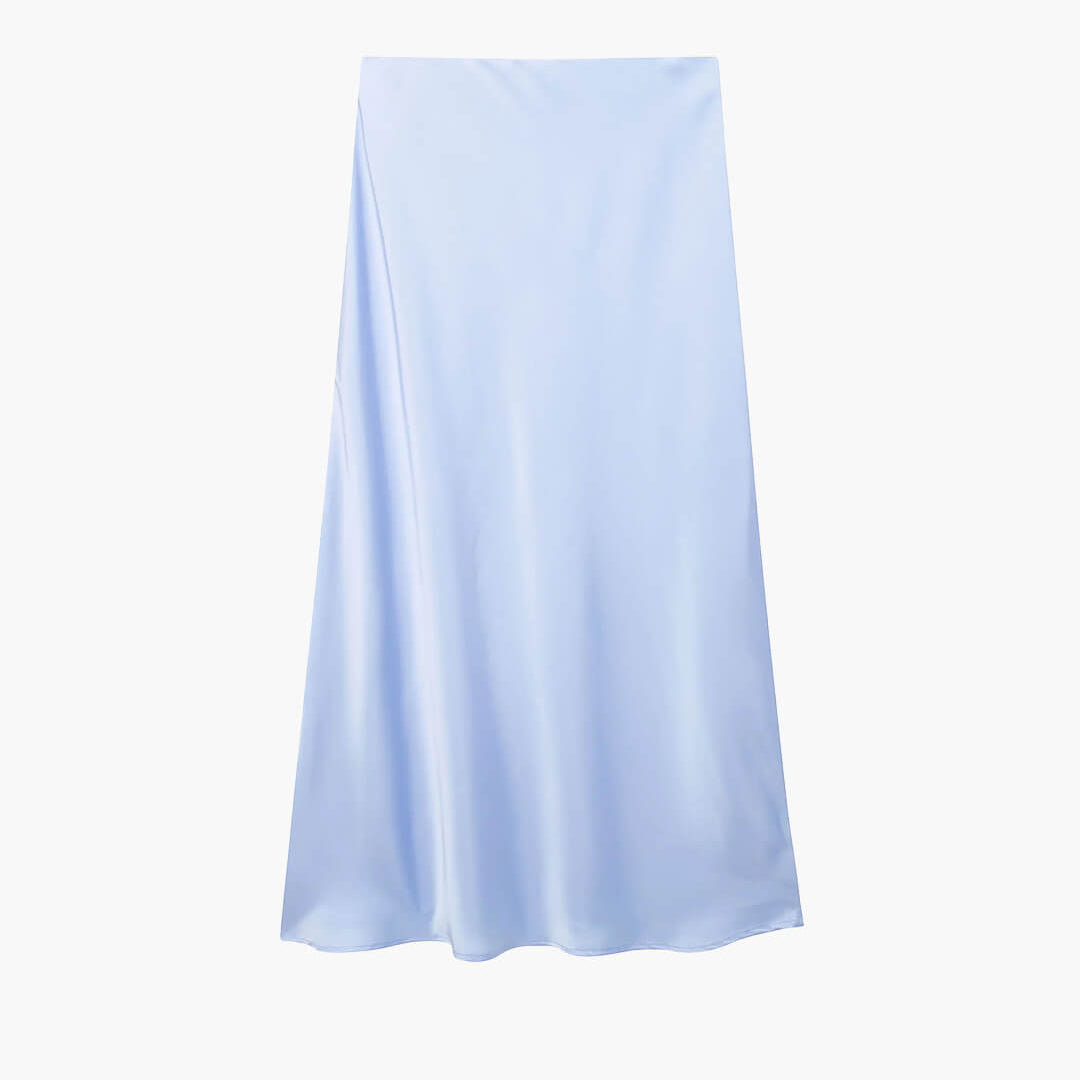 SOKYND Yui High Waist Black Satin Midi Skirt SkirtLight BlueXS