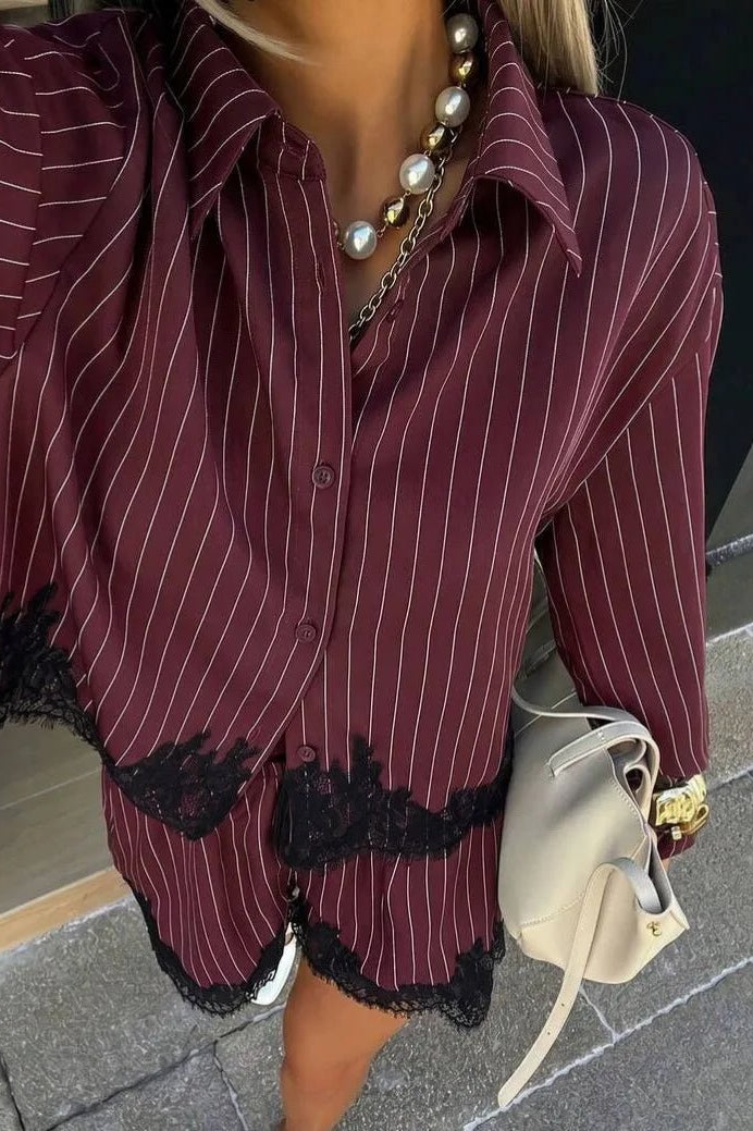 SOKYND Zenaida Pinstripe Shorts Set Matching SetsSOKYND-361239-BUR-S-03063BurgundyS