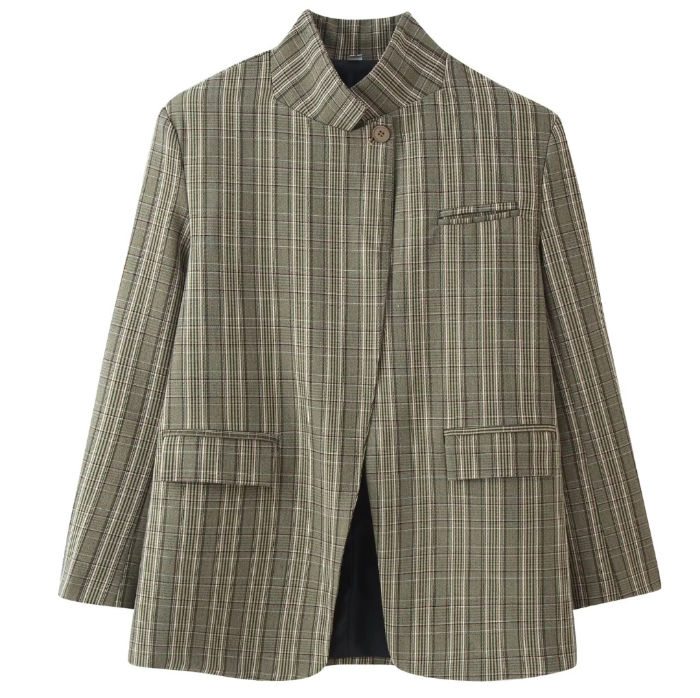 Miriam Plaid Stand Collar Blazer