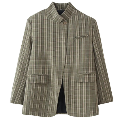 Miriam Plaid Stand Collar Blazer
