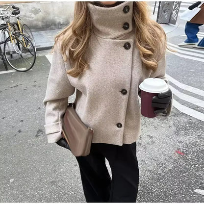 Lara Stand Collar Jacket with Pockets