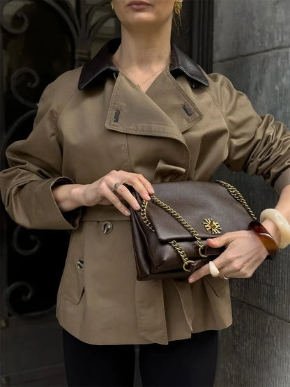 Casaco Trench Hanna com Gola de Contraste e Cinto