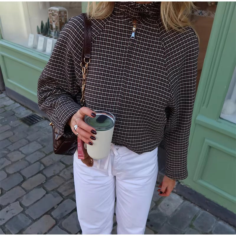 Hannah Houndstooth Zip Jacket