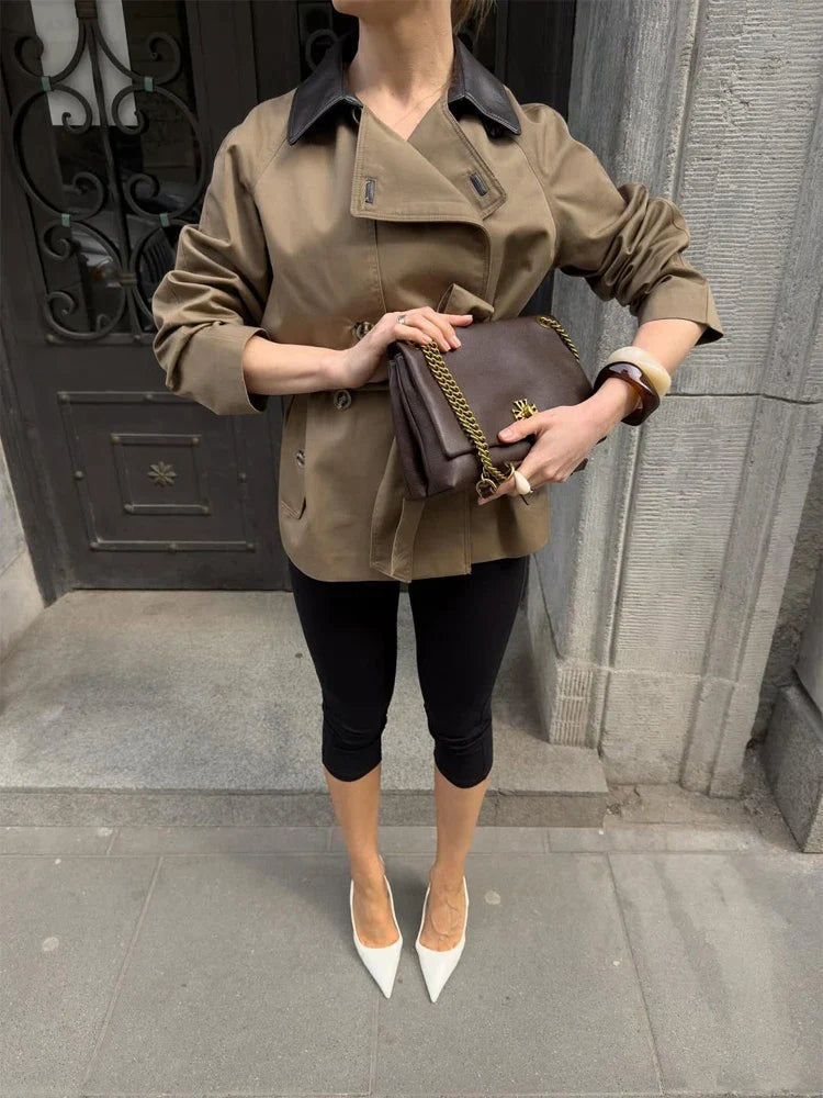 Casaco Trench Hanna com Gola de Contraste e Cinto