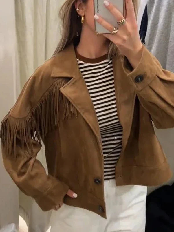 Giacca corta Denise con rever in suede