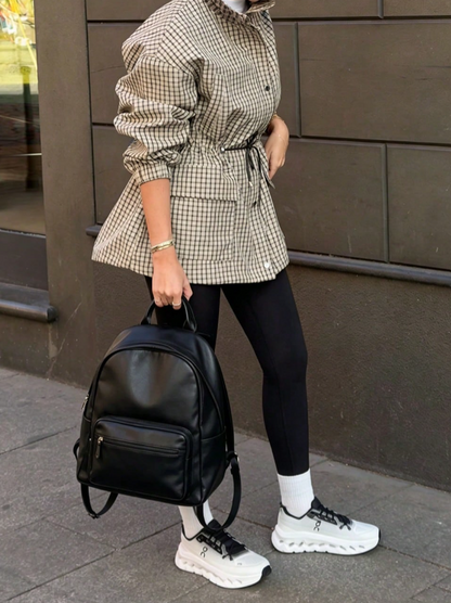 Amelia High-Neck Plaid Jacket
