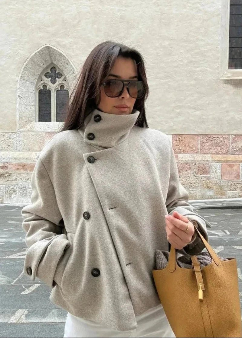 Lara Stand Collar Jacket with Pockets