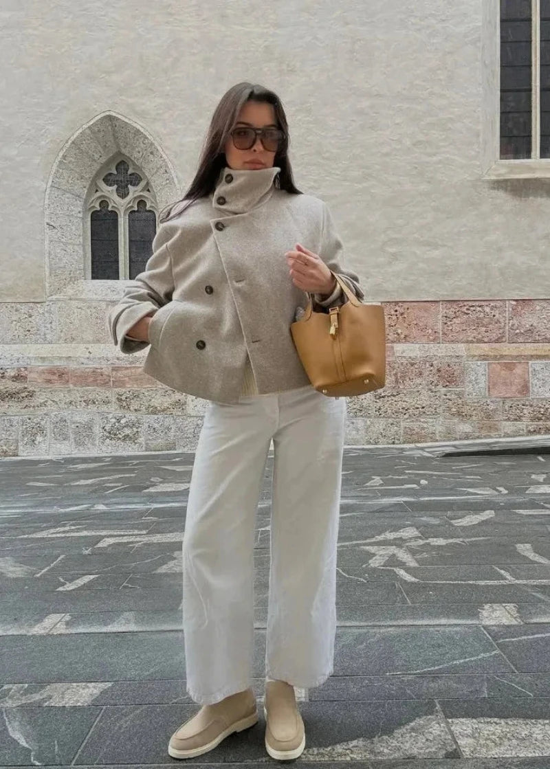Lara Stand Collar Jacket with Pockets