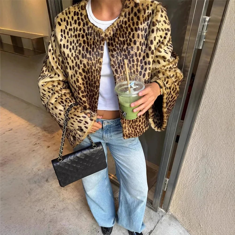 Annie Leopard Faux Fur Jacket