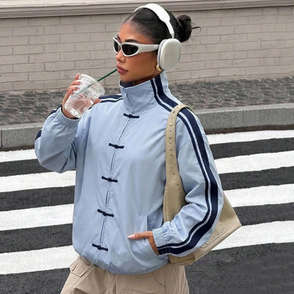 Fiona Mandarin Striped Oversized Jacket