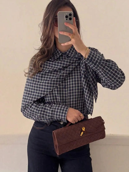 Sabrina Plaid Scarf-Tie Shirt