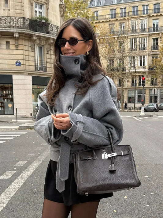 Sara Double-Breasted Turtleneck Coat