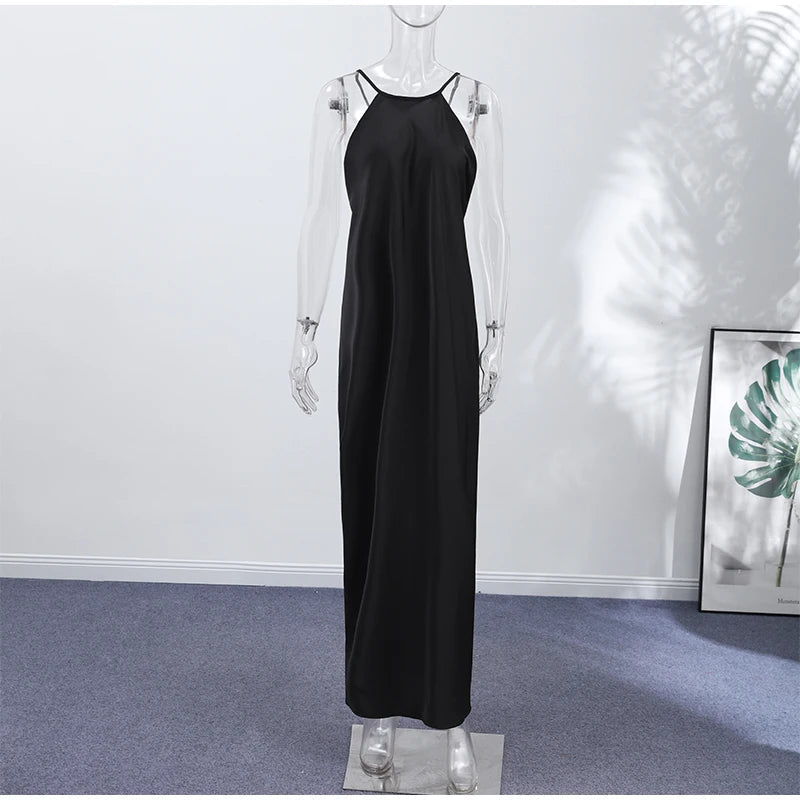 Indira Satén Vestido Maxi Halter