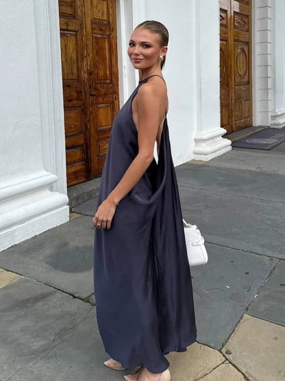 Indira Satén Vestido Maxi Halter