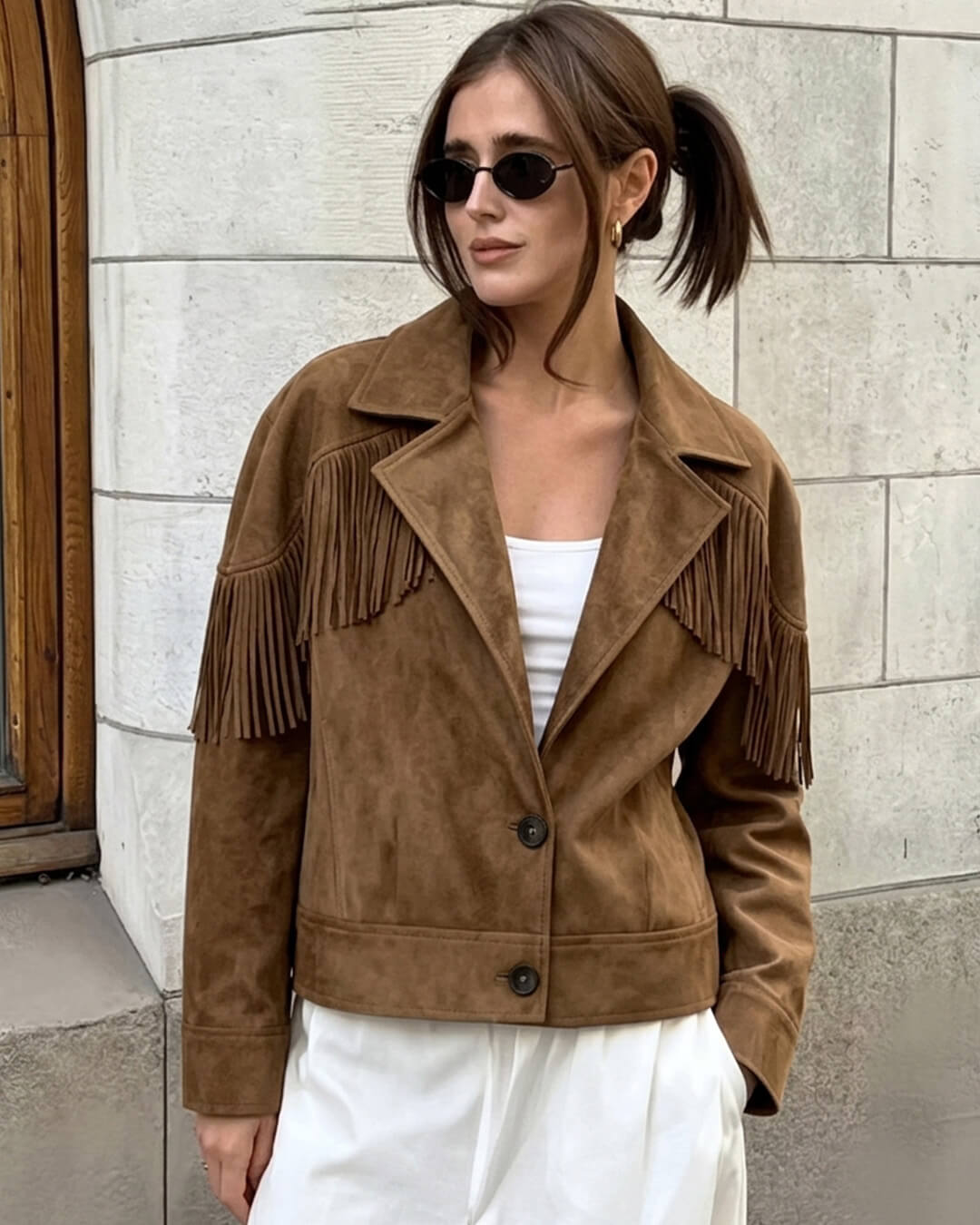 Giacca corta Denise con rever in suede