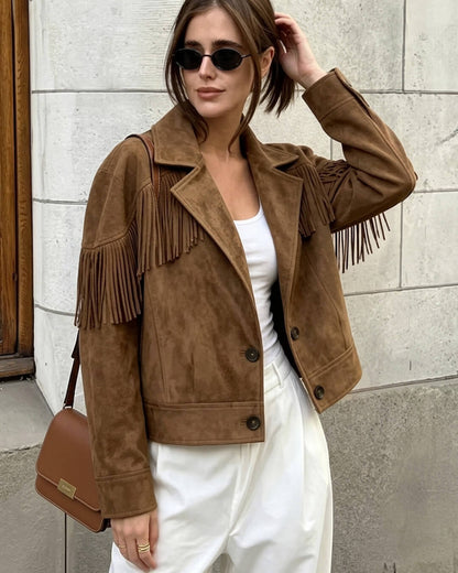 Giacca corta Denise con rever in suede