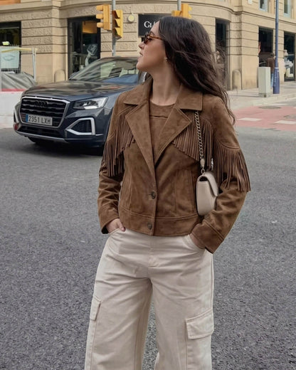 Giacca corta Denise con rever in suede