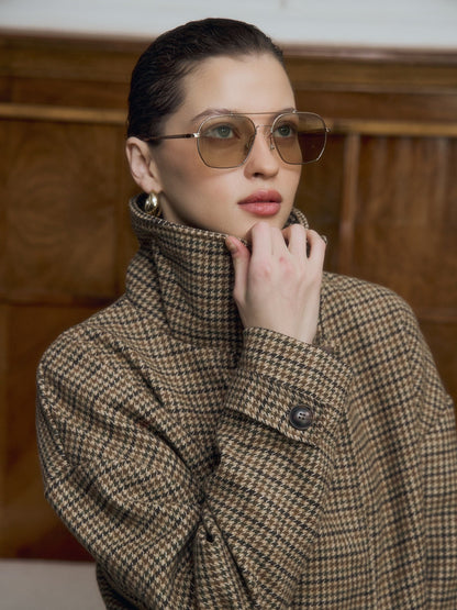 Amy Funnel Neck Houndstooth Short Jacket