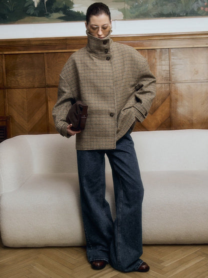 Amy Funnel Neck Houndstooth Short Jacket