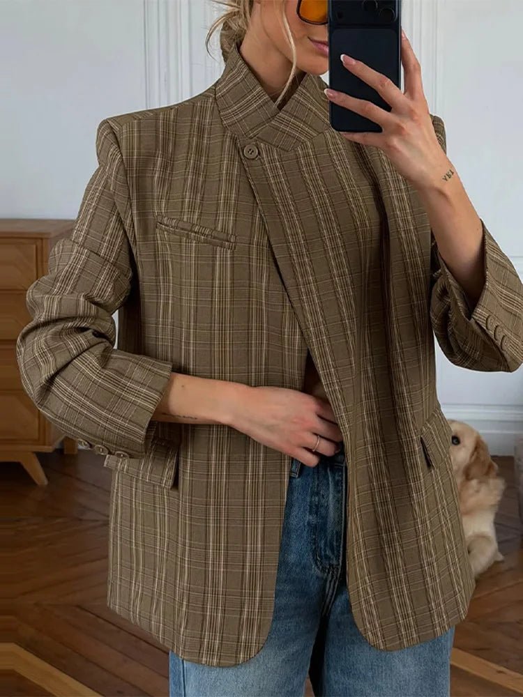 Miriam Plaid Stand Collar Blazer