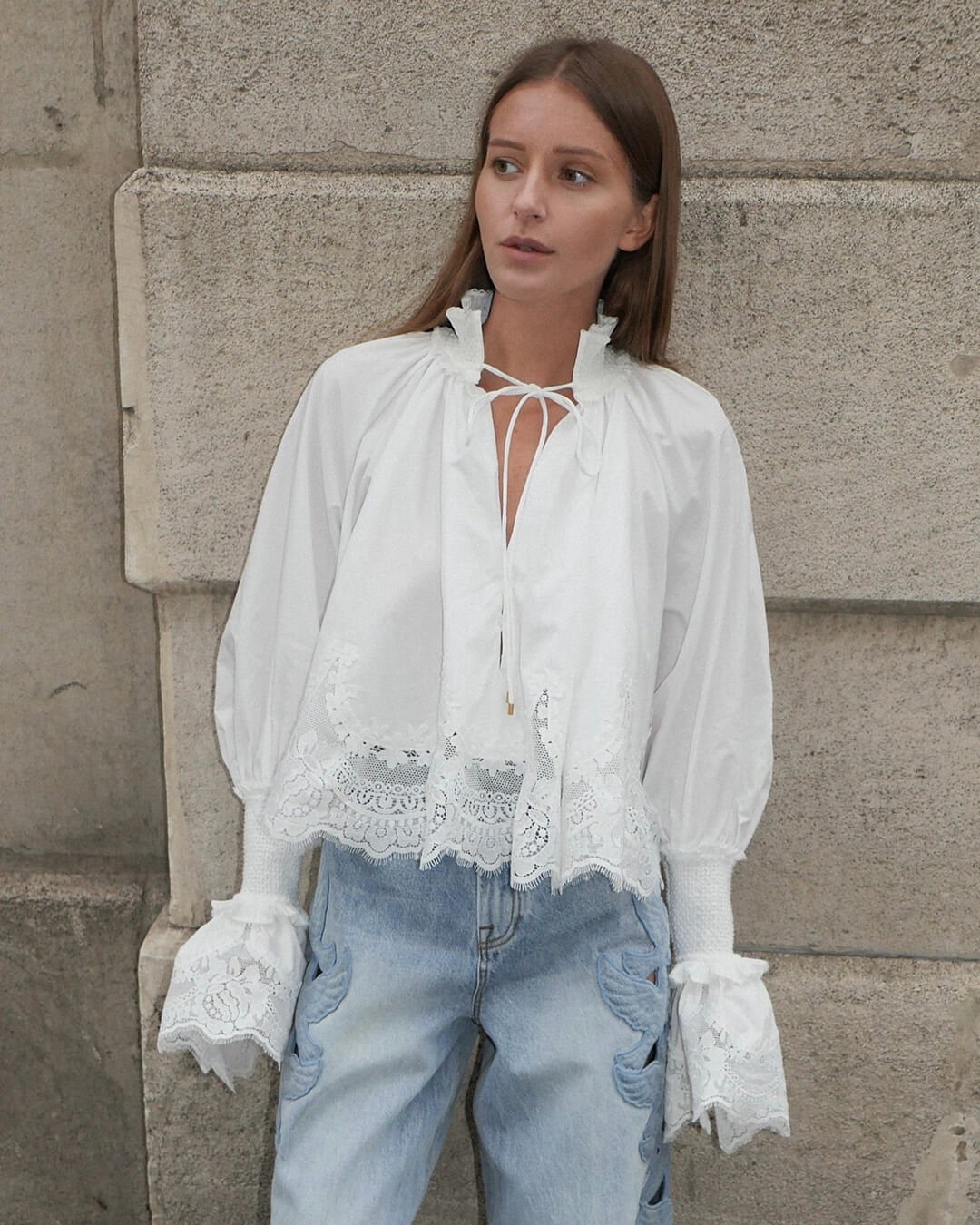 Helene Embroidery Lace Trim Blouse