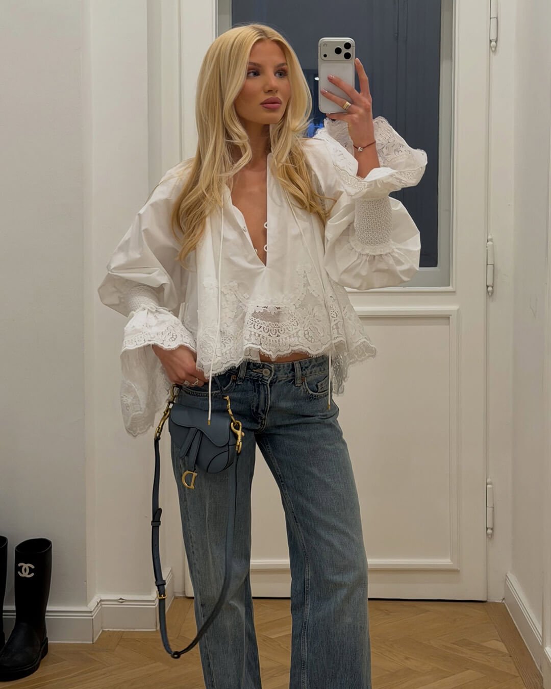 Helene Embroidery Lace Trim Blouse