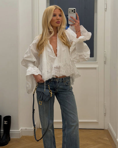 Helene Embroidery Lace Trim Blouse