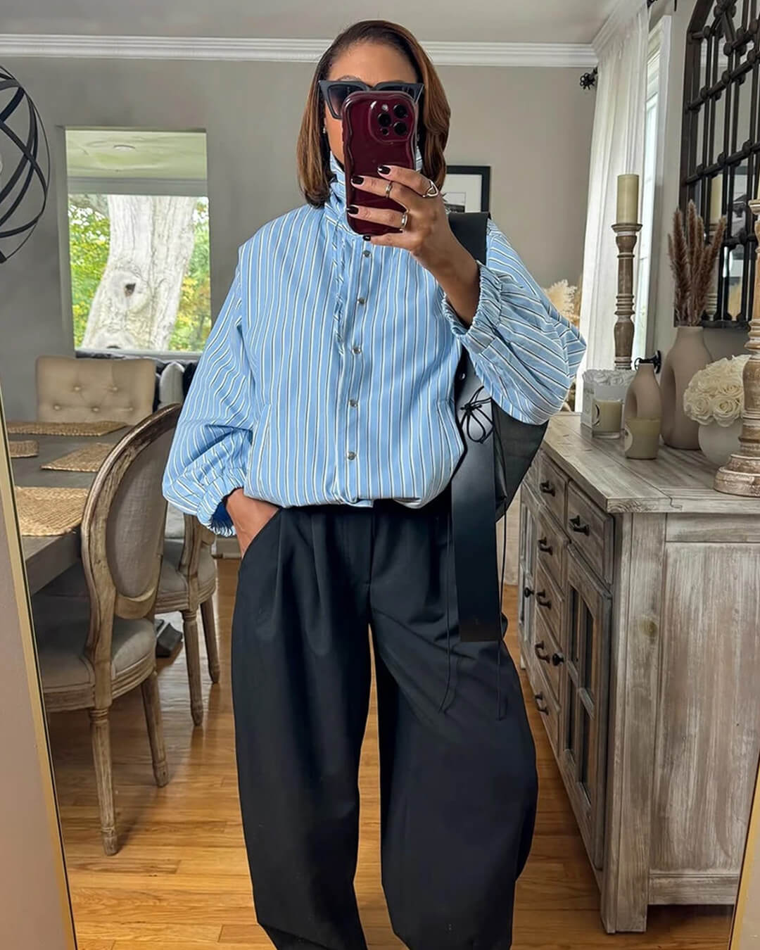 Ella Stripe High Neck Shirt