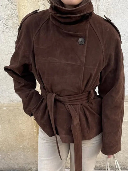 Clara Funnel Faux Suede Trench Coat