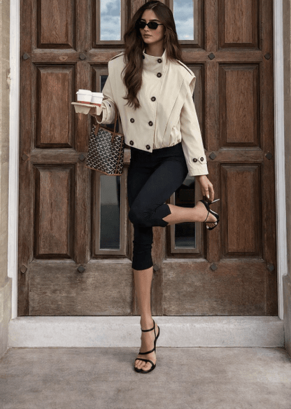 Isabel Pleated High Collar Trench Coat